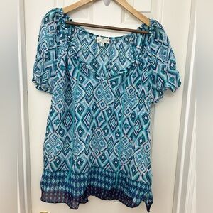 Grand & Greene Teal and White Diamond Print Blouse